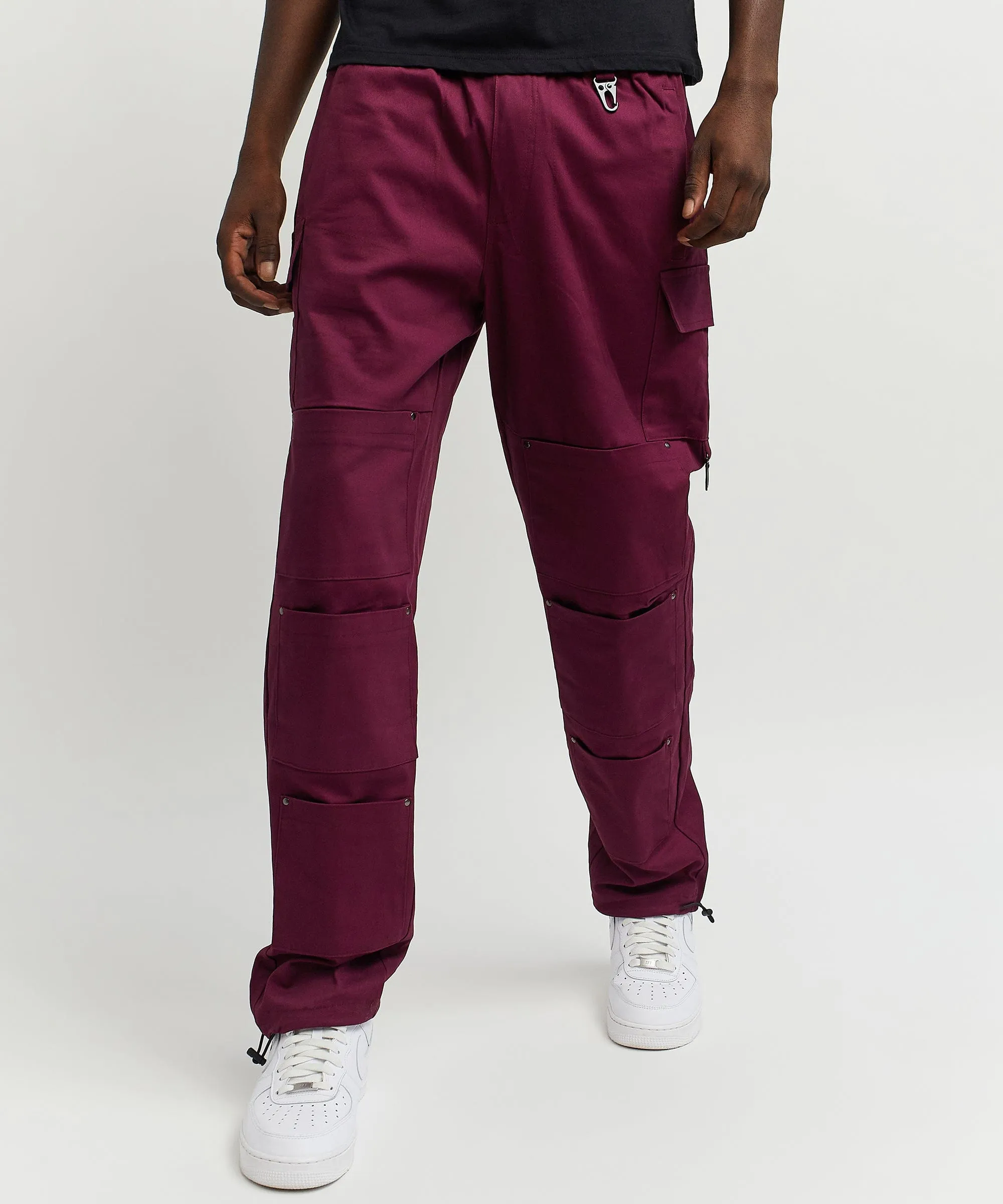 Luther Cotton Utility Multi Pocket Pants - Burgundy