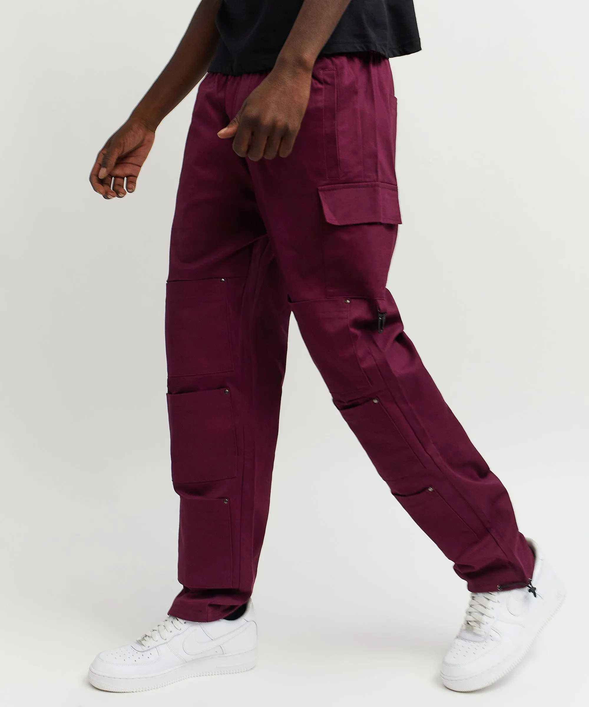 Luther Cotton Utility Multi Pocket Pants - Burgundy