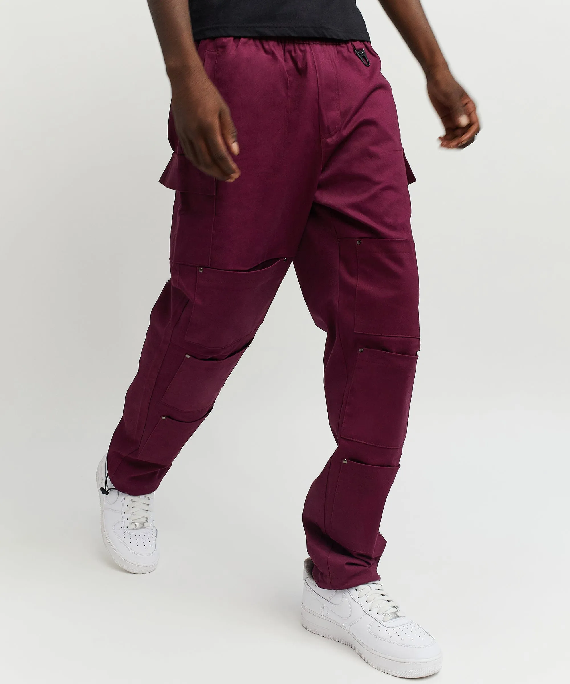 Luther Cotton Utility Multi Pocket Pants - Burgundy