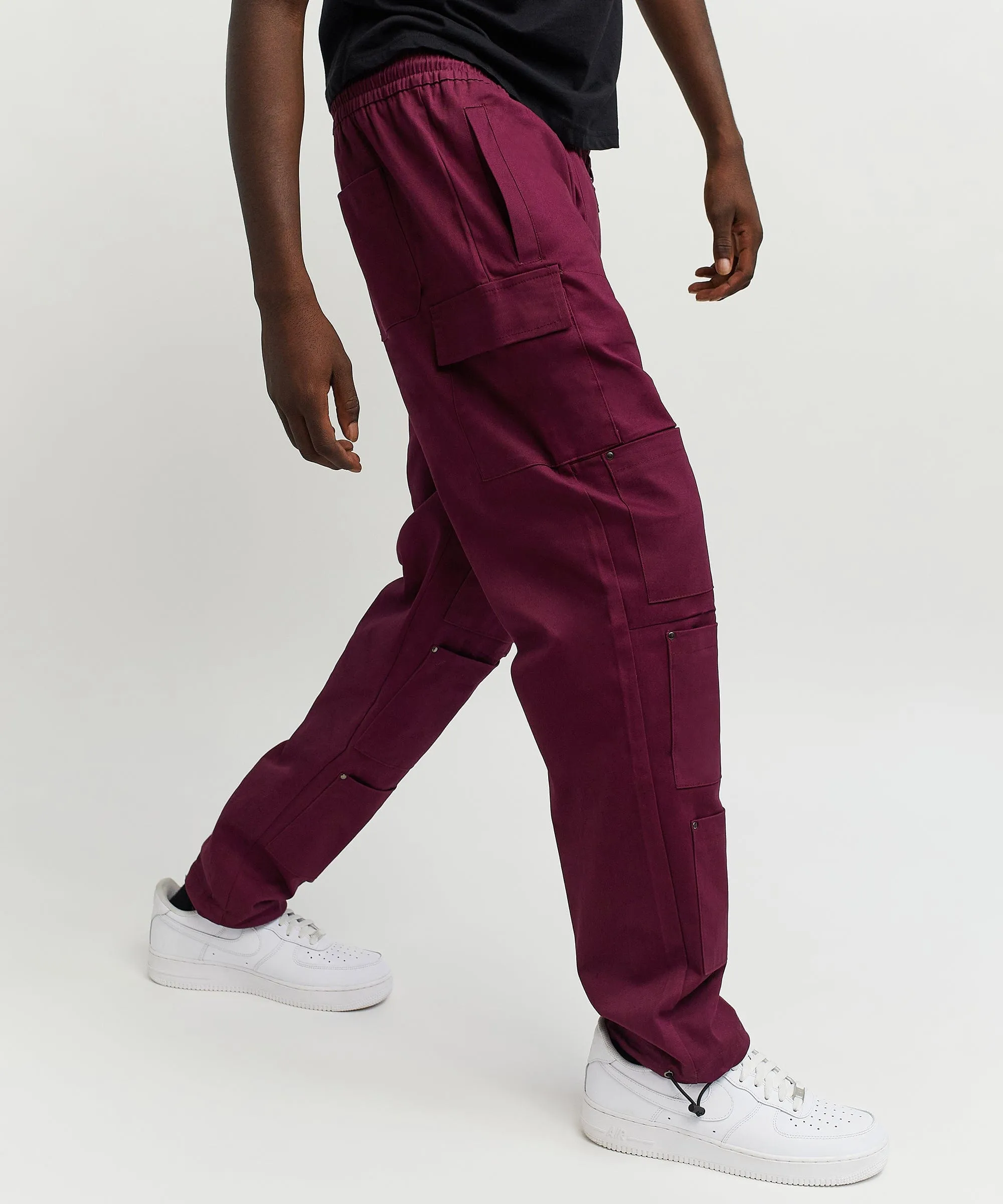 Luther Cotton Utility Multi Pocket Pants - Burgundy