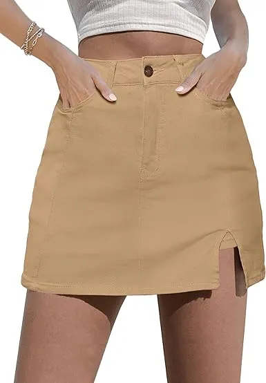 luvamia Skorts Skirts for Women Denim Mini Skirt Side Slit with High Waisted Jean Shorts Stretchy