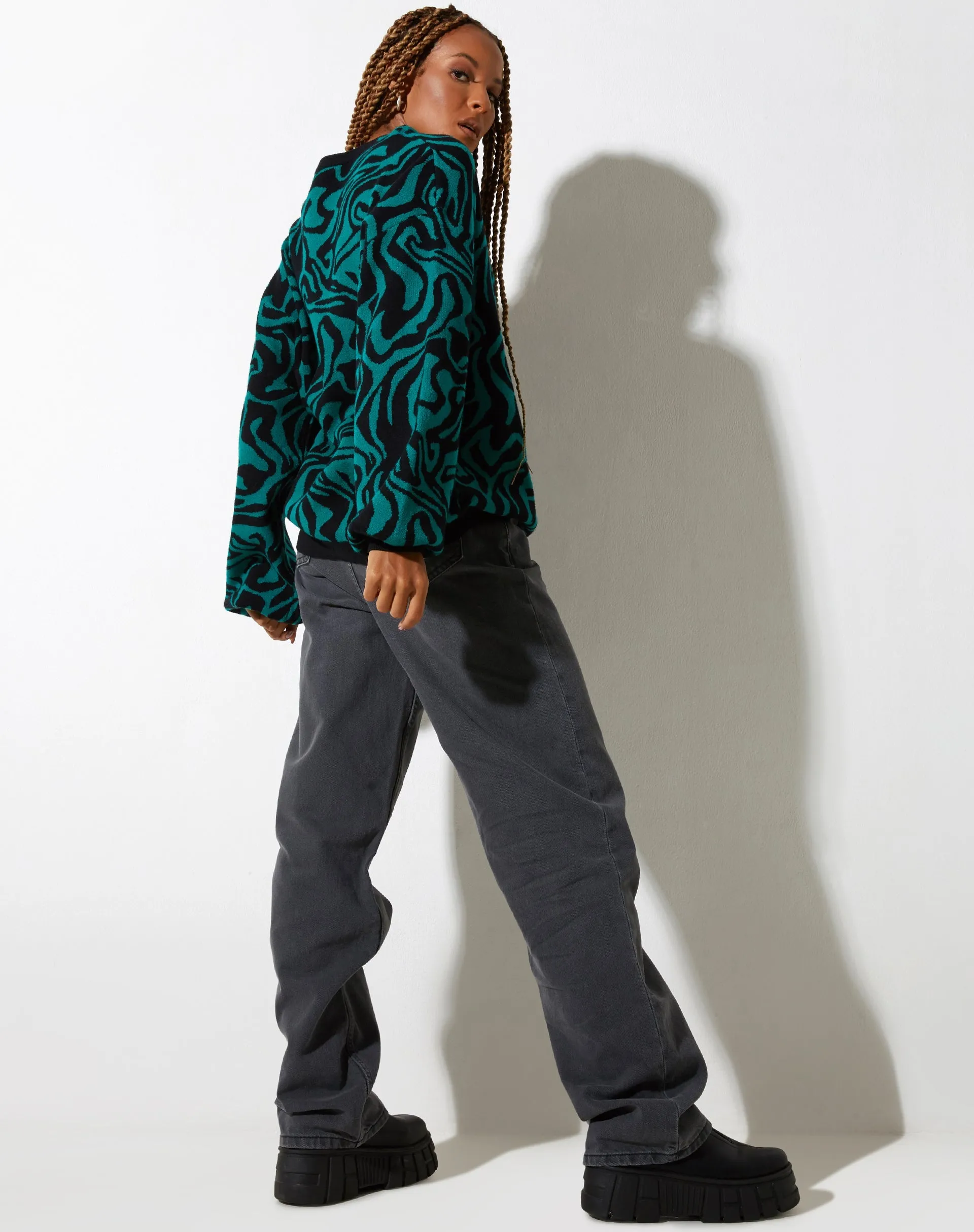 Mably Jumper in Jagged Swirl Green and Black