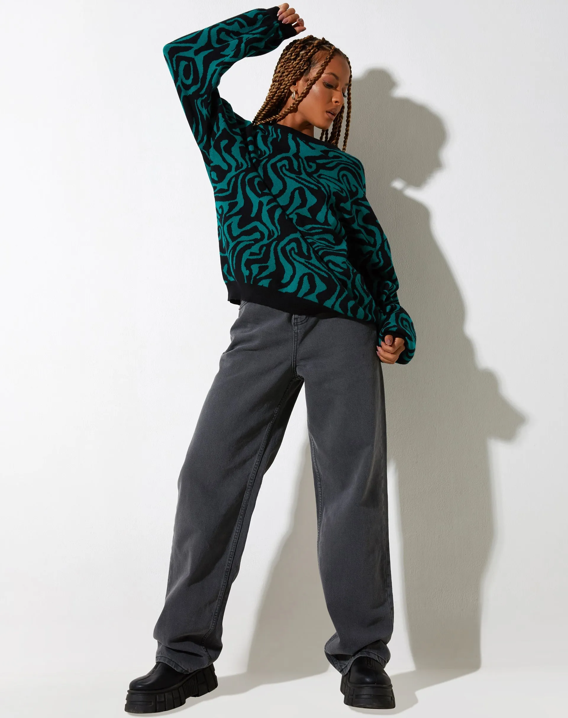 Mably Jumper in Jagged Swirl Green and Black