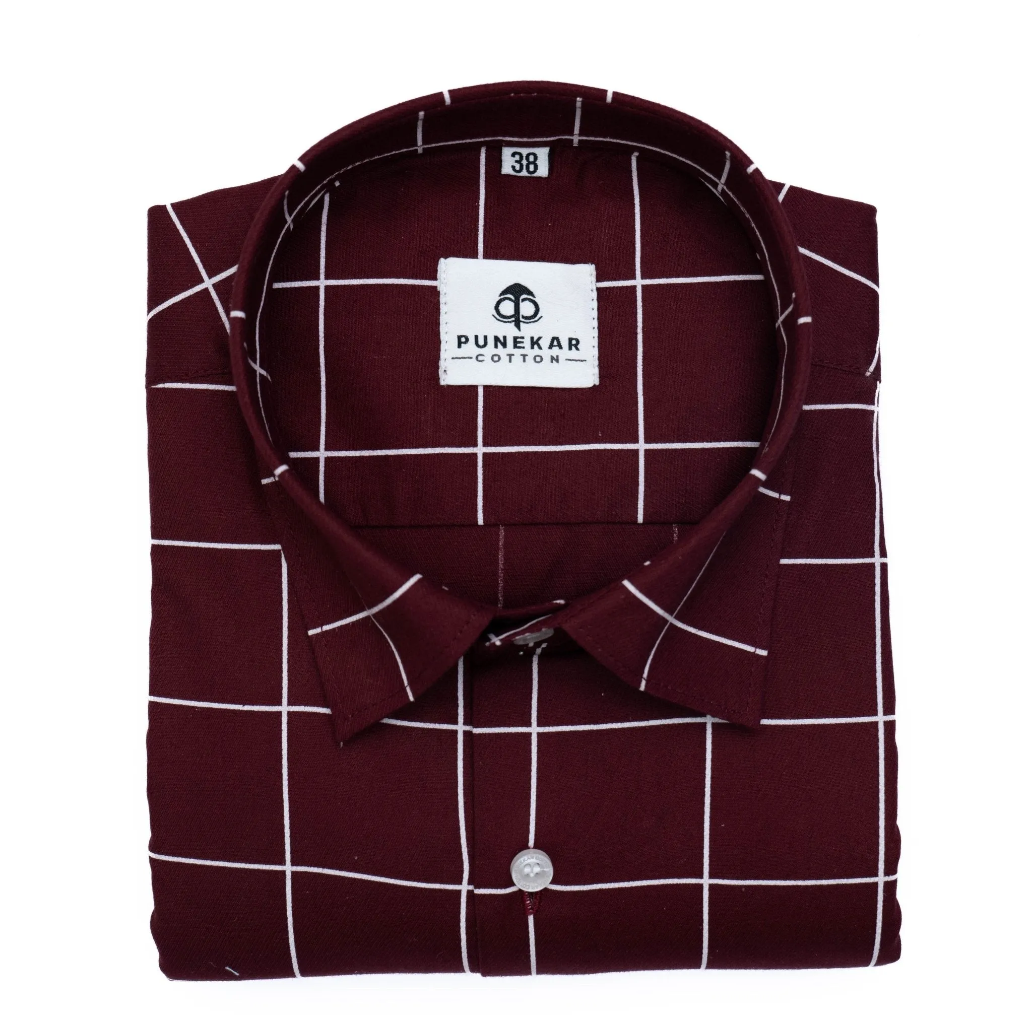 Maroon Color Big Checks Cotton Shirts For Men