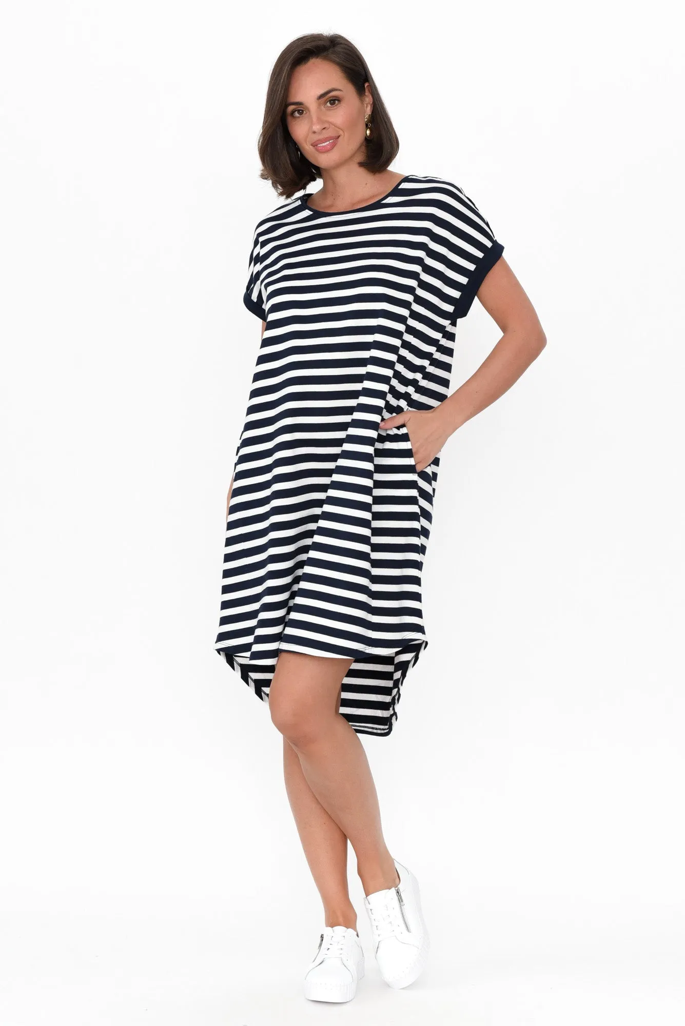 Maxine Indigo Stripe Cotton T-Shirt Dress