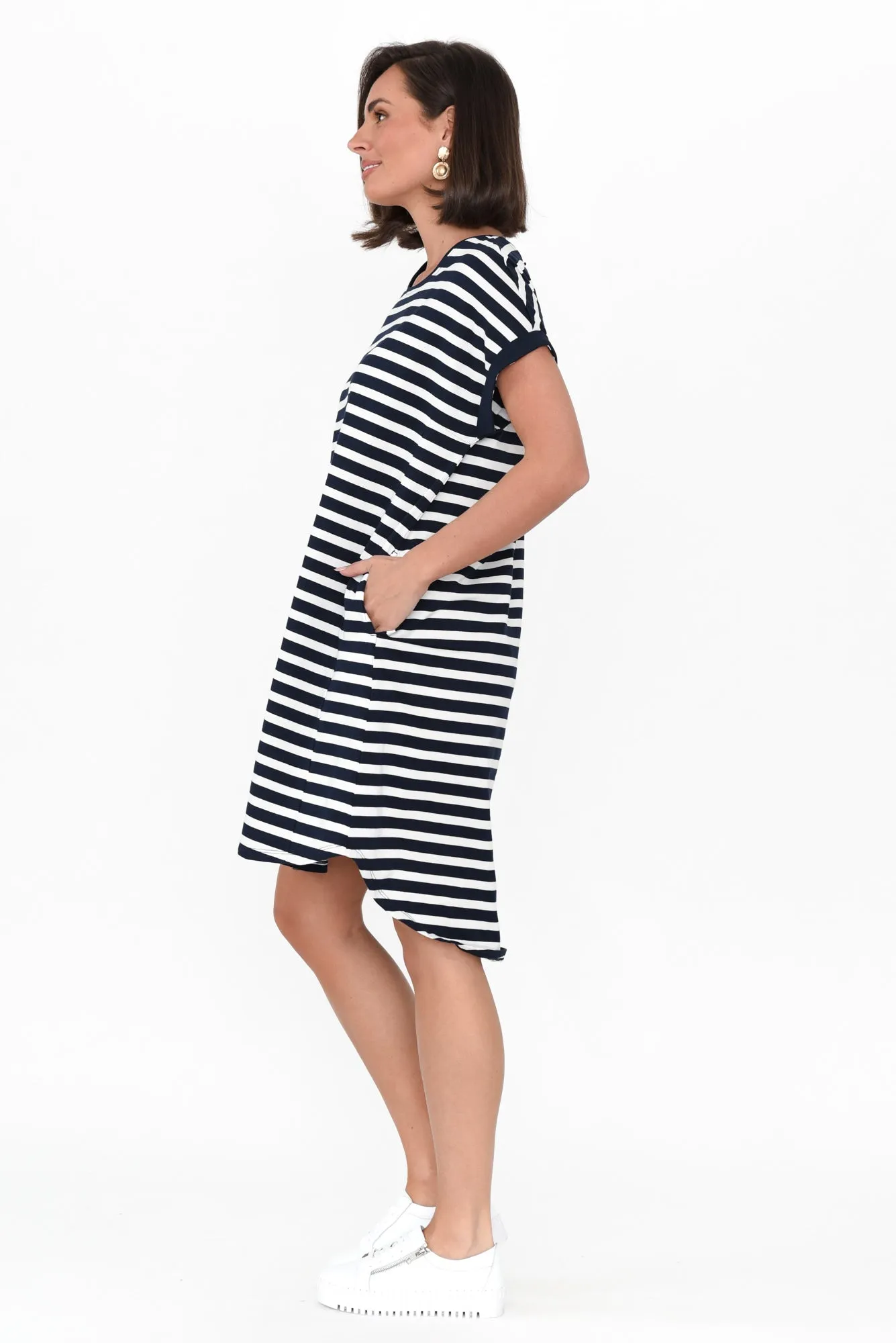 Maxine Indigo Stripe Cotton T-Shirt Dress