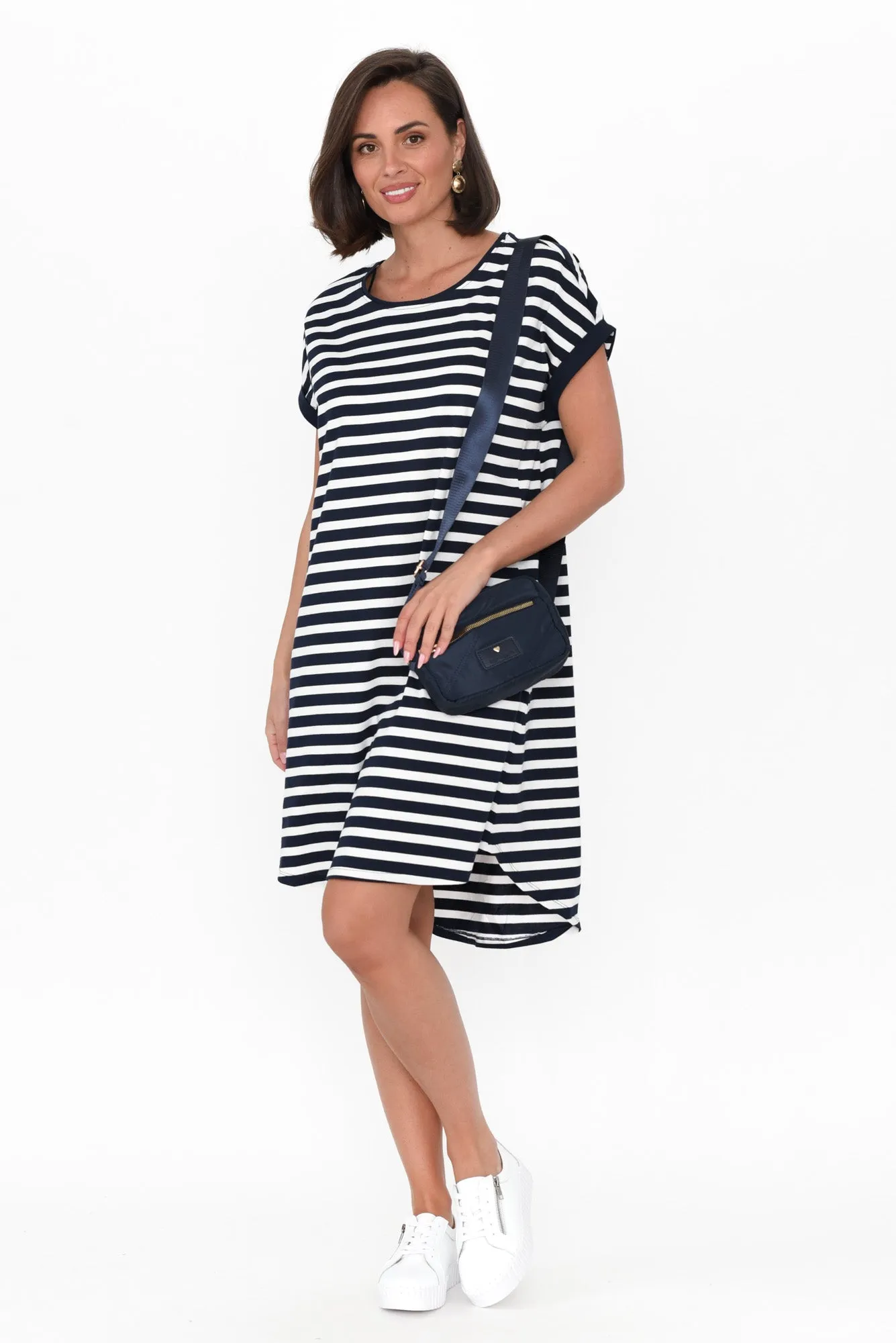 Maxine Indigo Stripe Cotton T-Shirt Dress