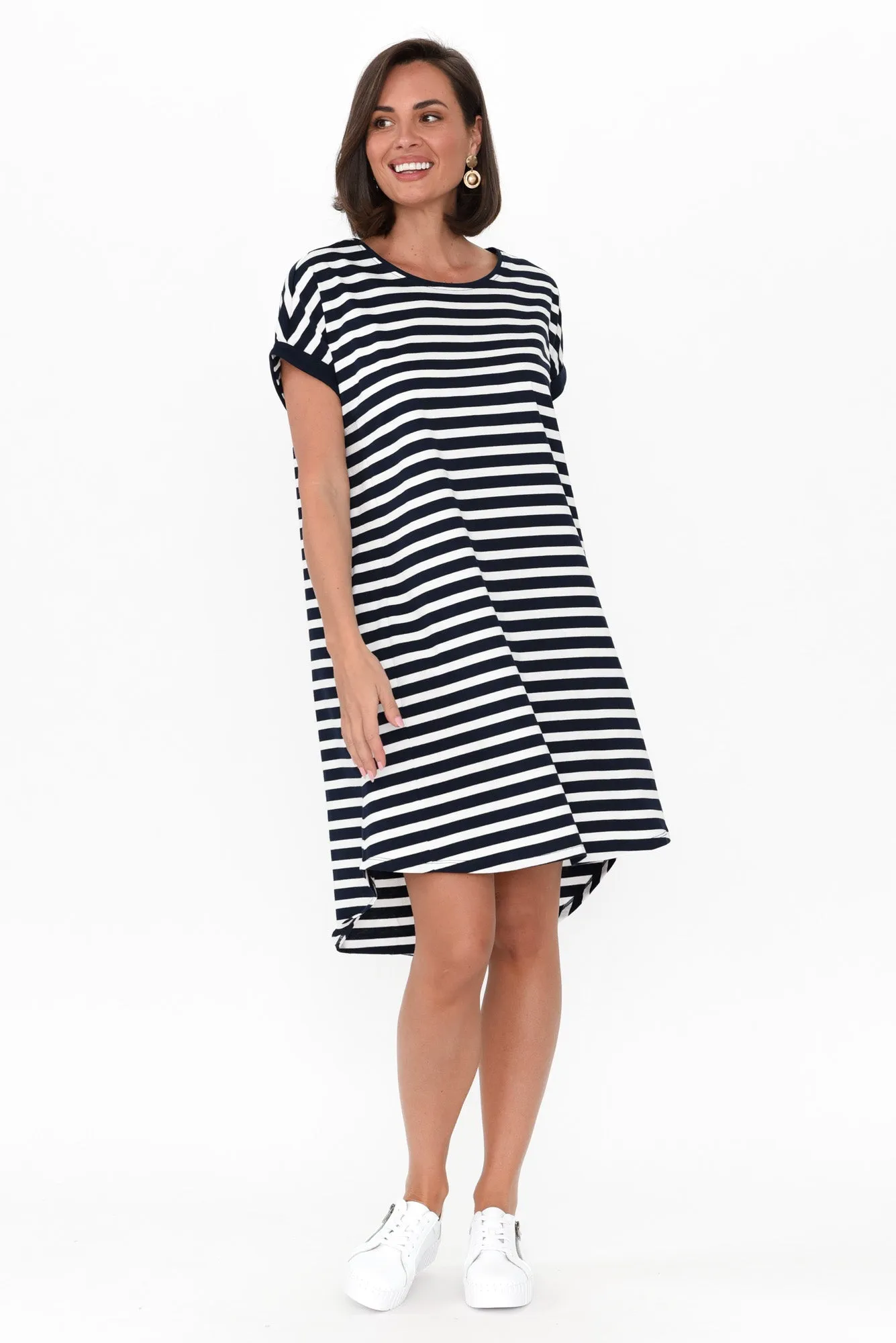 Maxine Indigo Stripe Cotton T-Shirt Dress