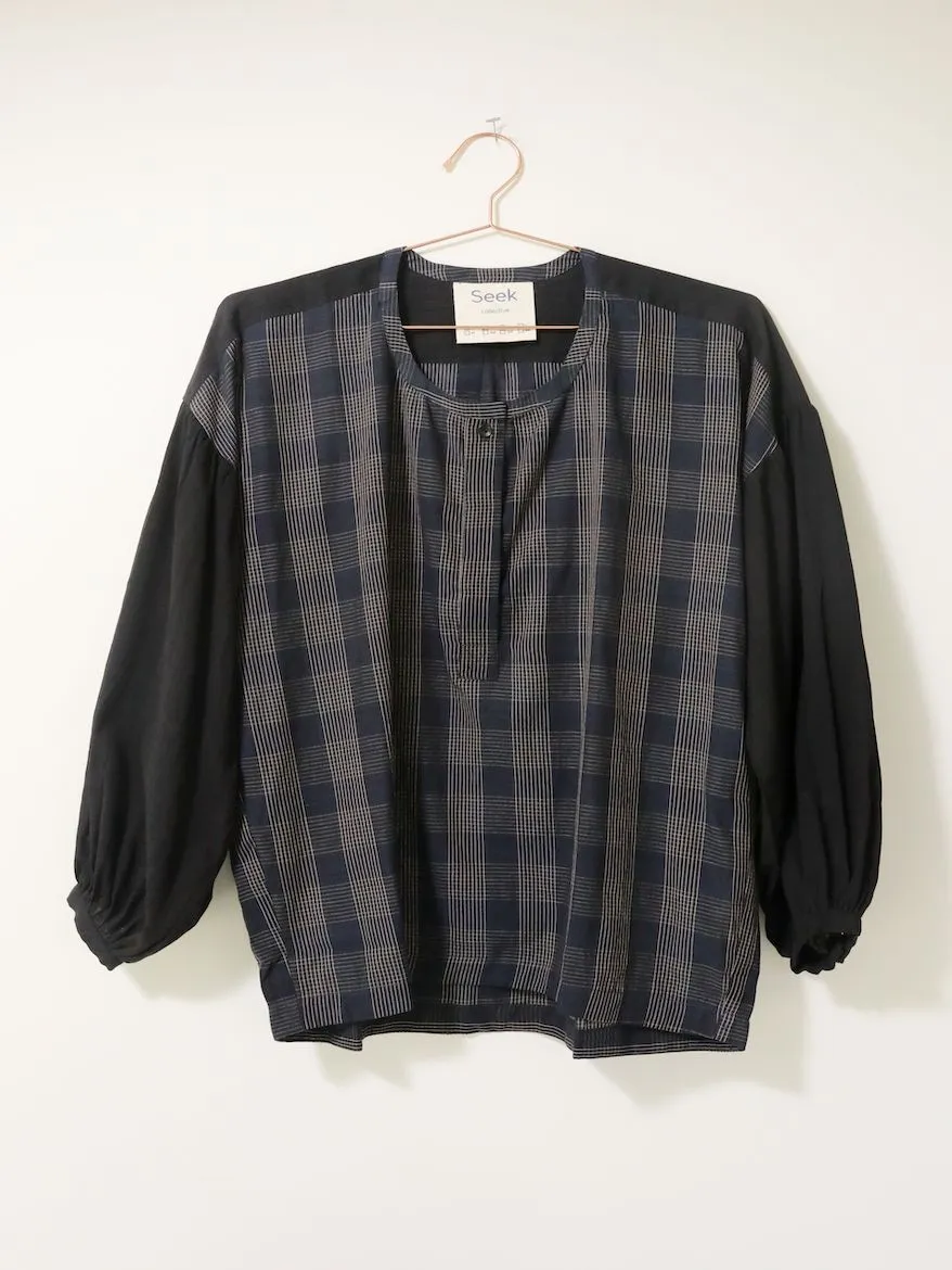 Maya Shirt, sapphire plaid   black