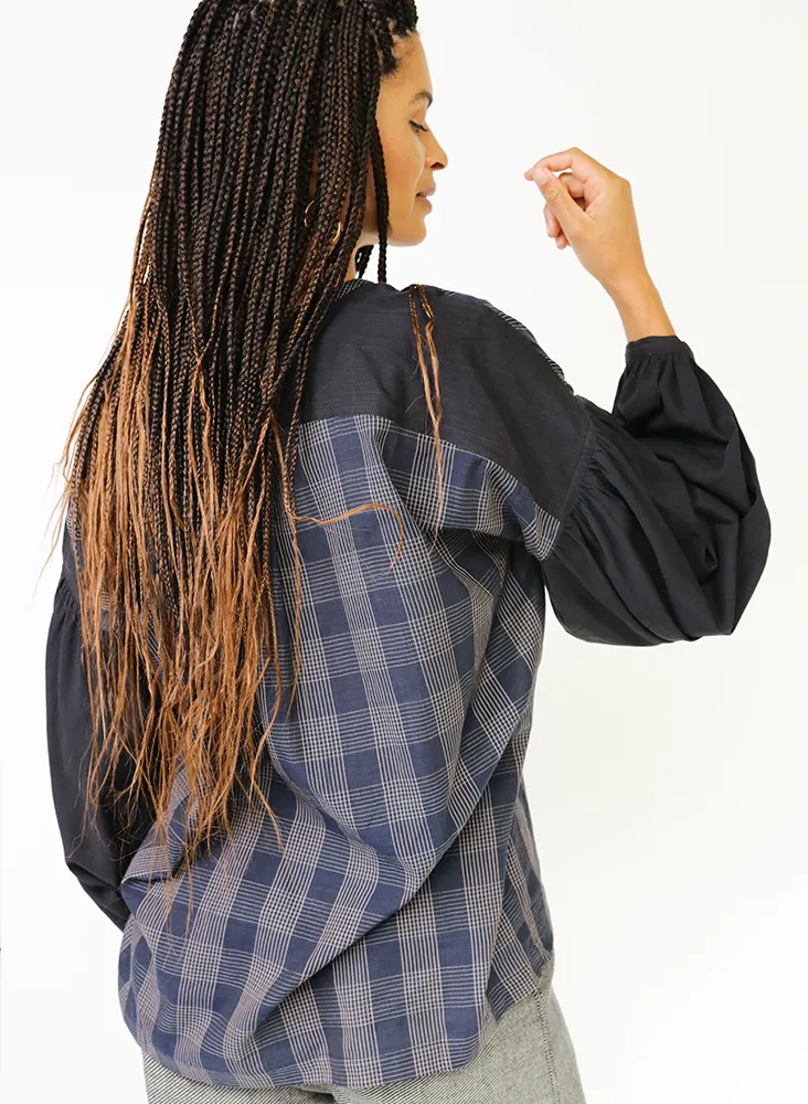 Maya Shirt, sapphire plaid   black