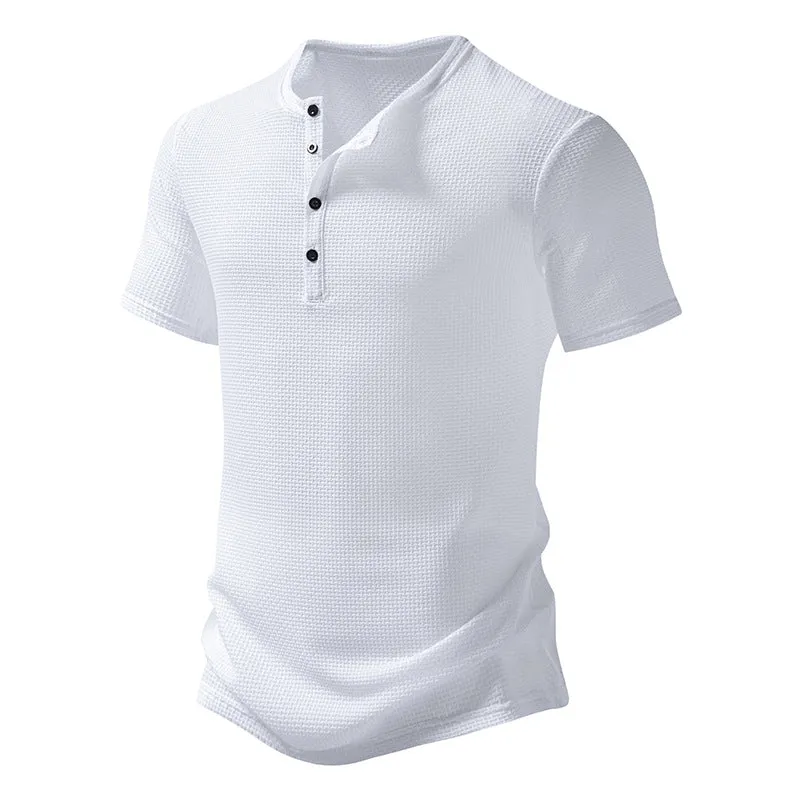 Men Crewneck Buttons Short Sleeves T-Shirt