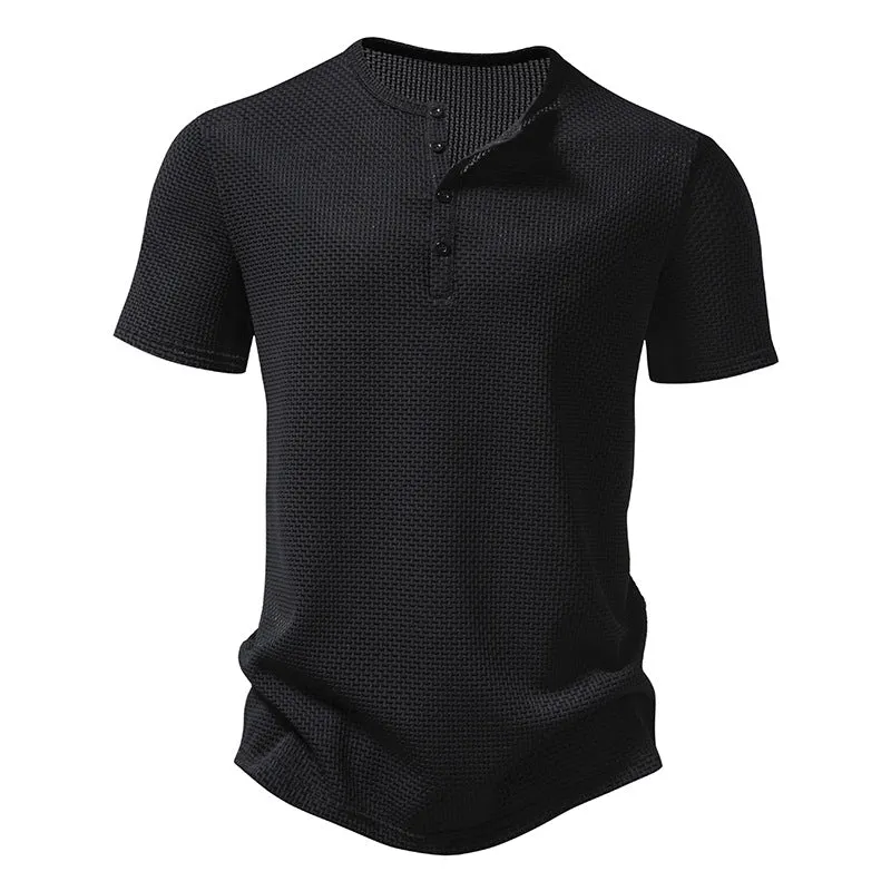 Men Crewneck Buttons Short Sleeves T-Shirt