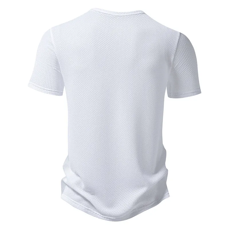 Men Crewneck Buttons Short Sleeves T-Shirt