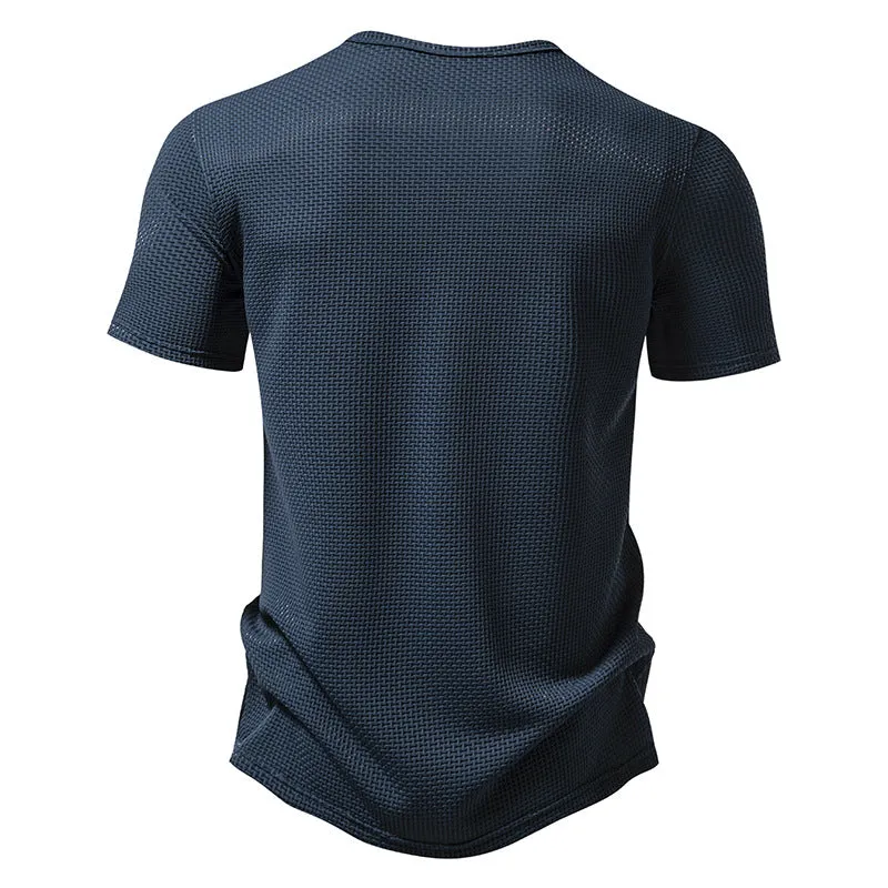 Men Crewneck Buttons Short Sleeves T-Shirt