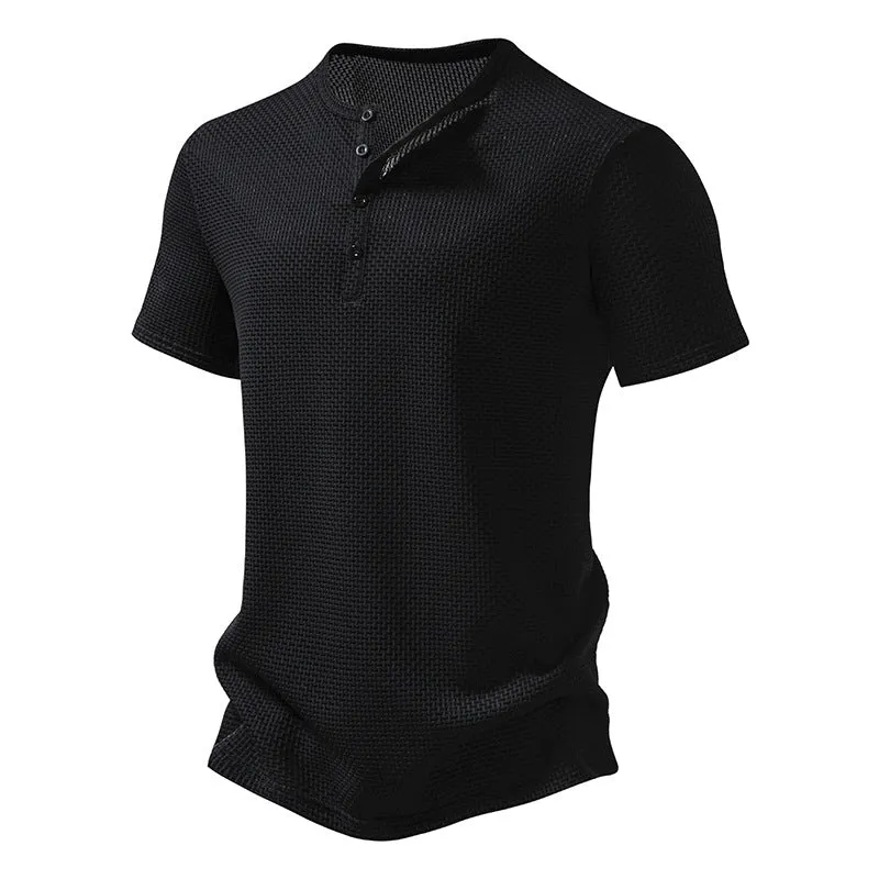 Men Crewneck Buttons Short Sleeves T-Shirt