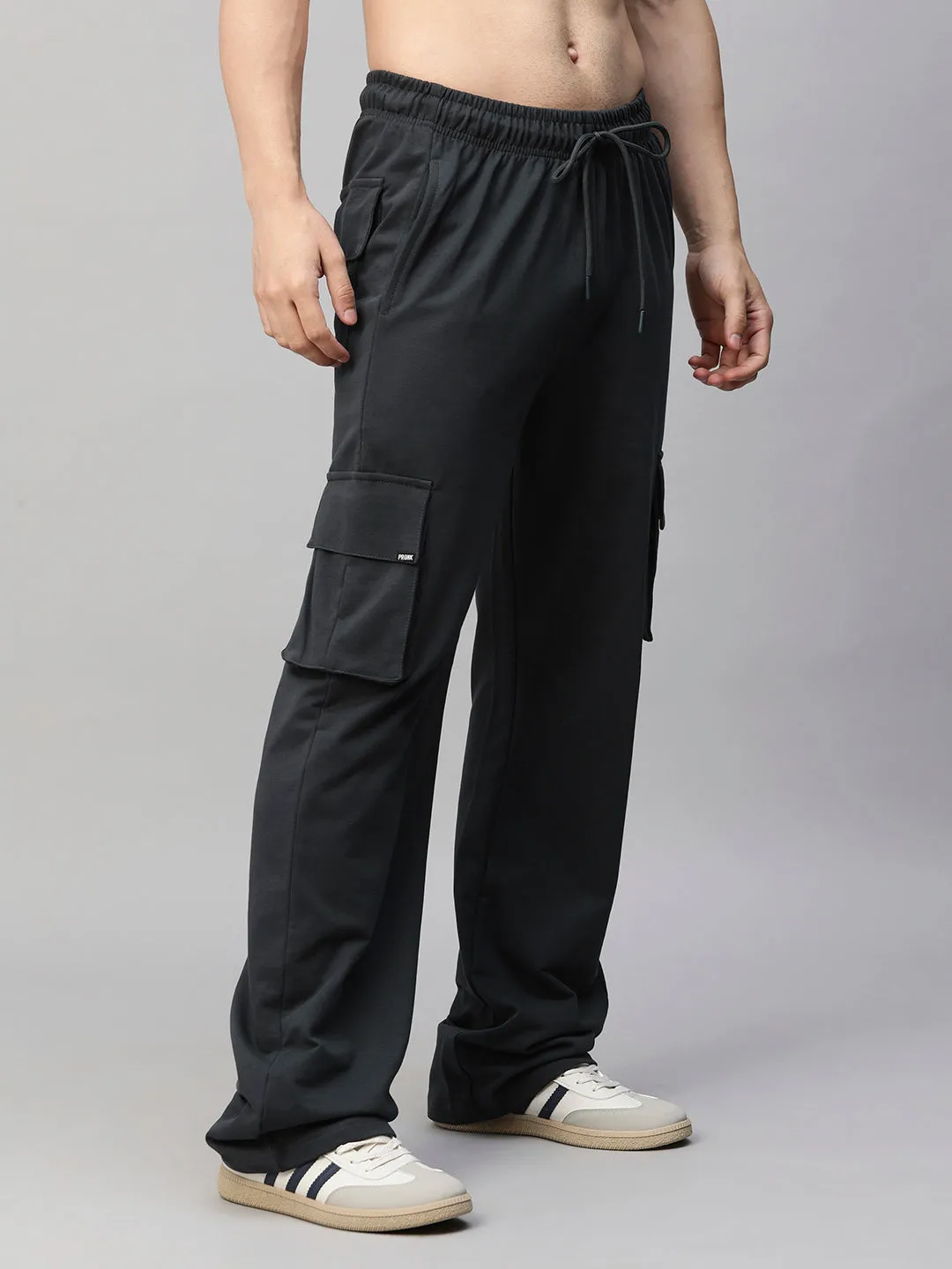 Men Premium Terry Cargo Pants - Vampire Grey