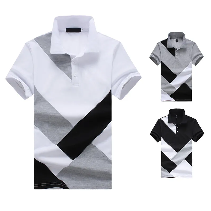 Men Turnover Collar Patchwork Short Sleeves T-Shirt