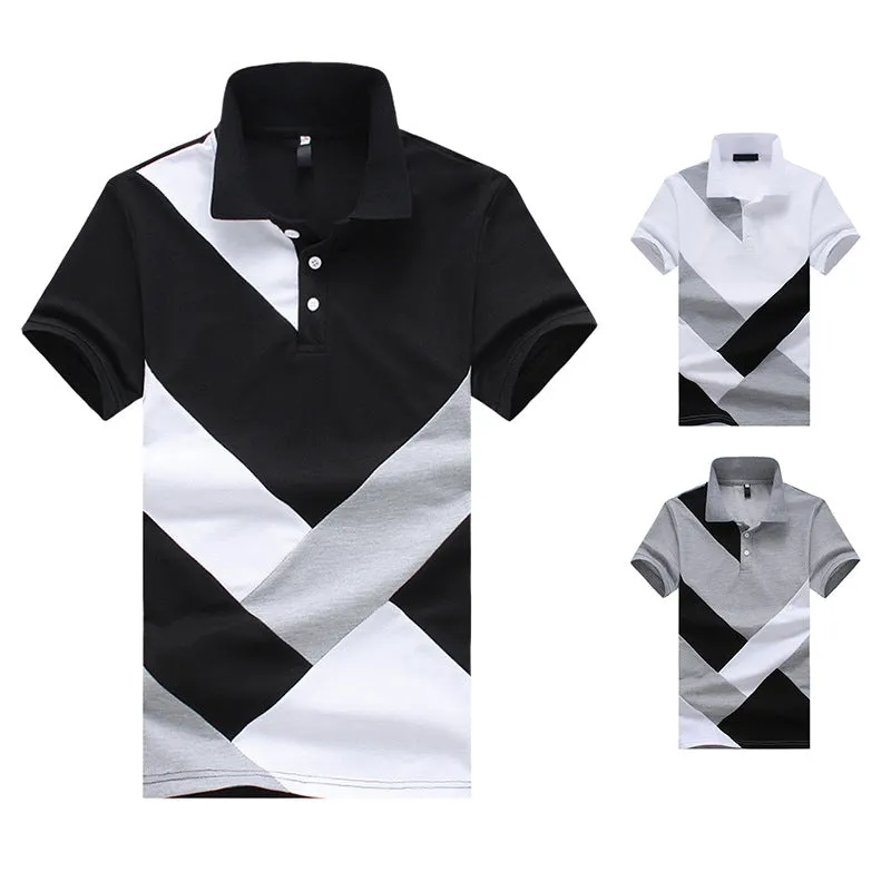 Men Turnover Collar Patchwork Short Sleeves T-Shirt