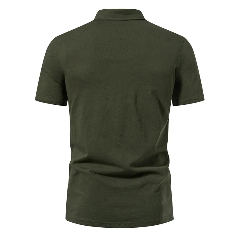 Men Turnover Collar Tied Straps Short Sleeves T-Shirt