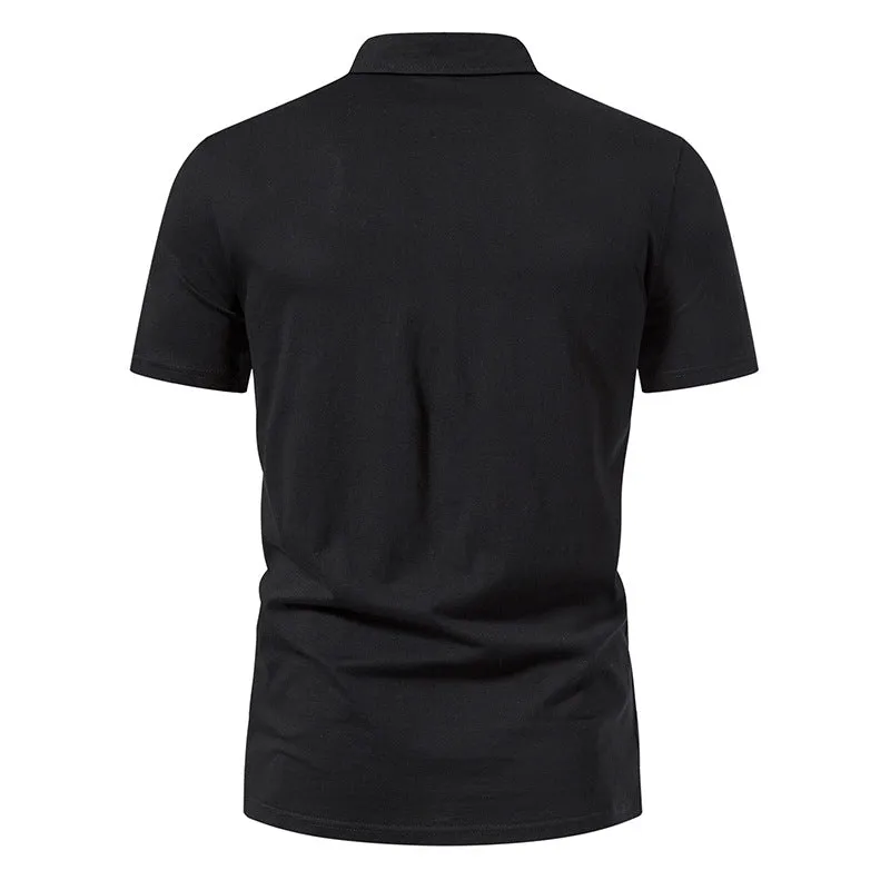 Men Turnover Collar Tied Straps Short Sleeves T-Shirt