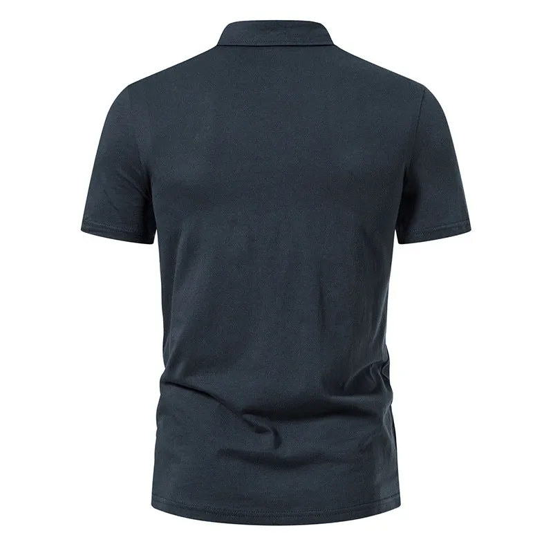 Men Turnover Collar Tied Straps Short Sleeves T-Shirt