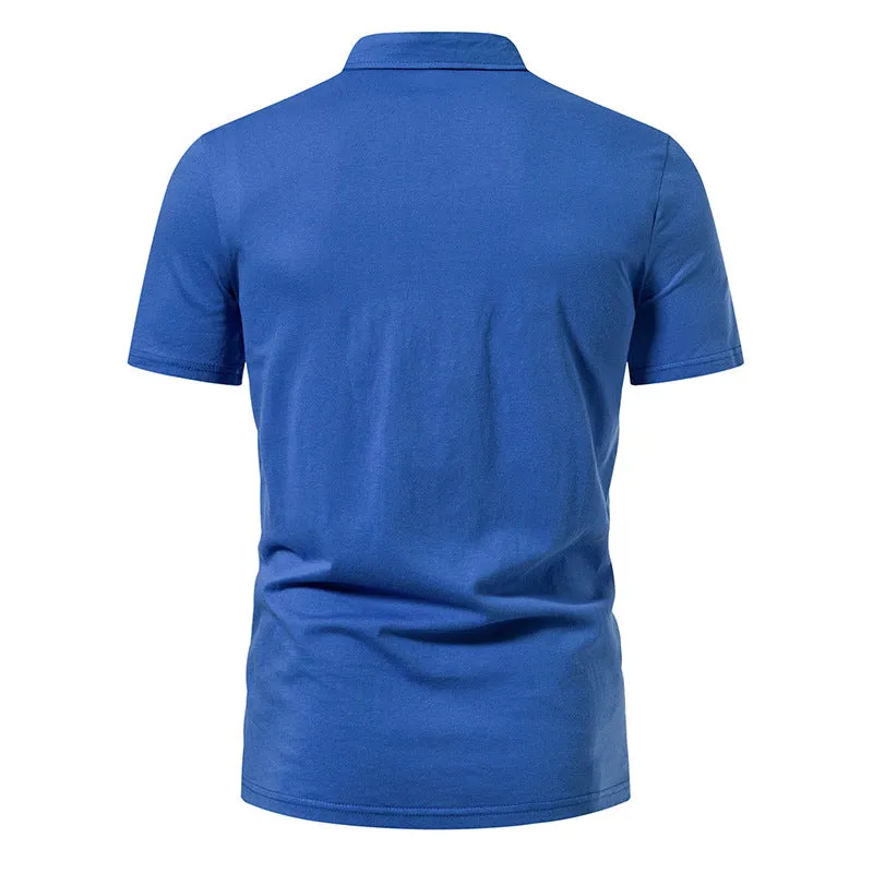 Men Turnover Collar Tied Straps Short Sleeves T-Shirt