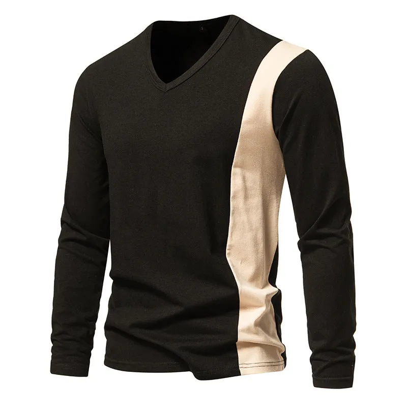 Men V-Neck Bicolor Long Sleeves T-Shirt