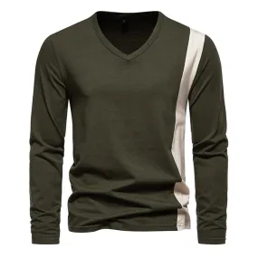 Men V-Neck Bicolor Long Sleeves T-Shirt