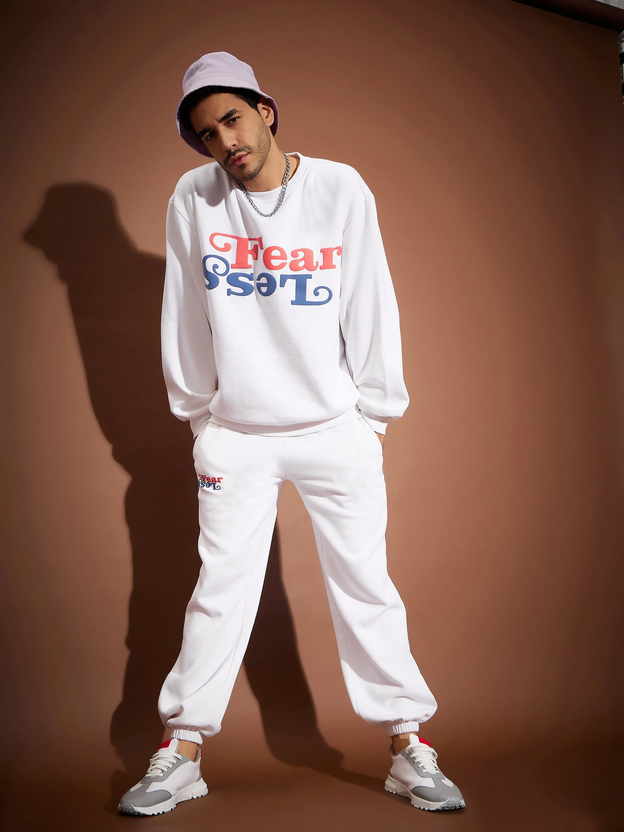 Men White FEAR LESS Oversized Sweatshirt With Joggers