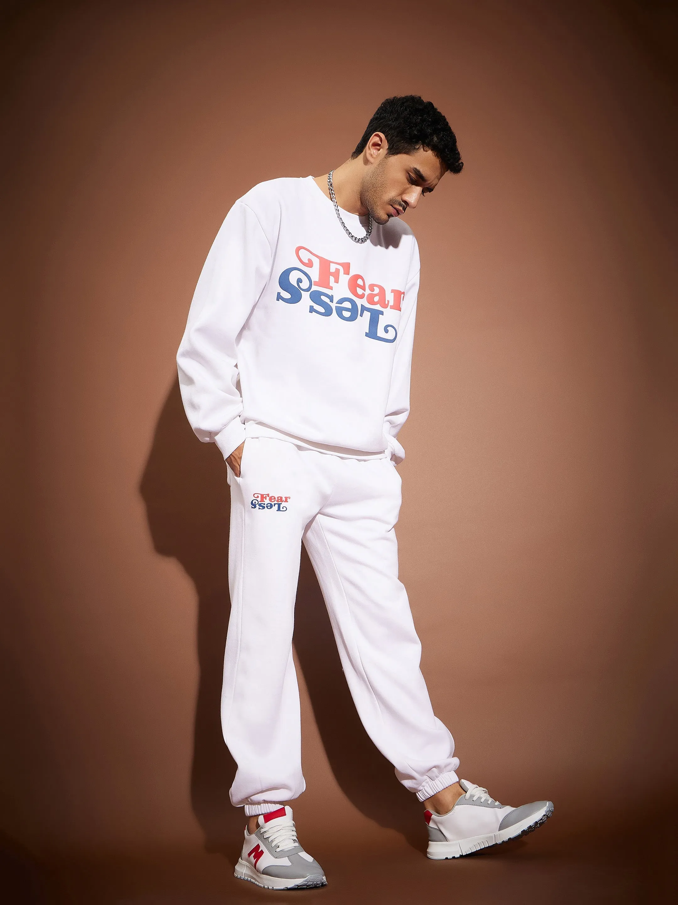 Men White FEAR LESS Oversized Sweatshirt With Joggers