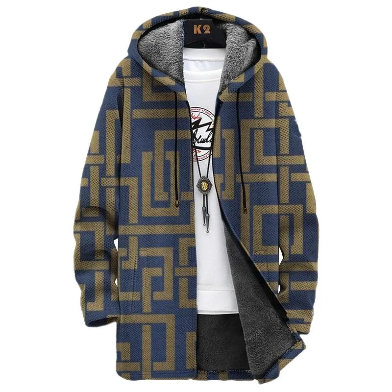 MEN'S PRINTED HOODED TWO-POCKET FLEECE CARDIGAN JACKET 44574914YM