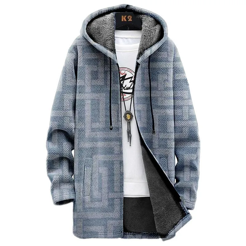 MEN'S PRINTED HOODED TWO-POCKET FLEECE CARDIGAN JACKET 44574914YM