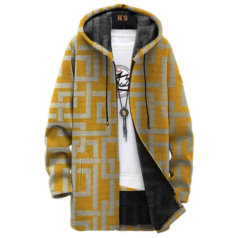 MEN'S PRINTED HOODED TWO-POCKET FLEECE CARDIGAN JACKET 44574914YM