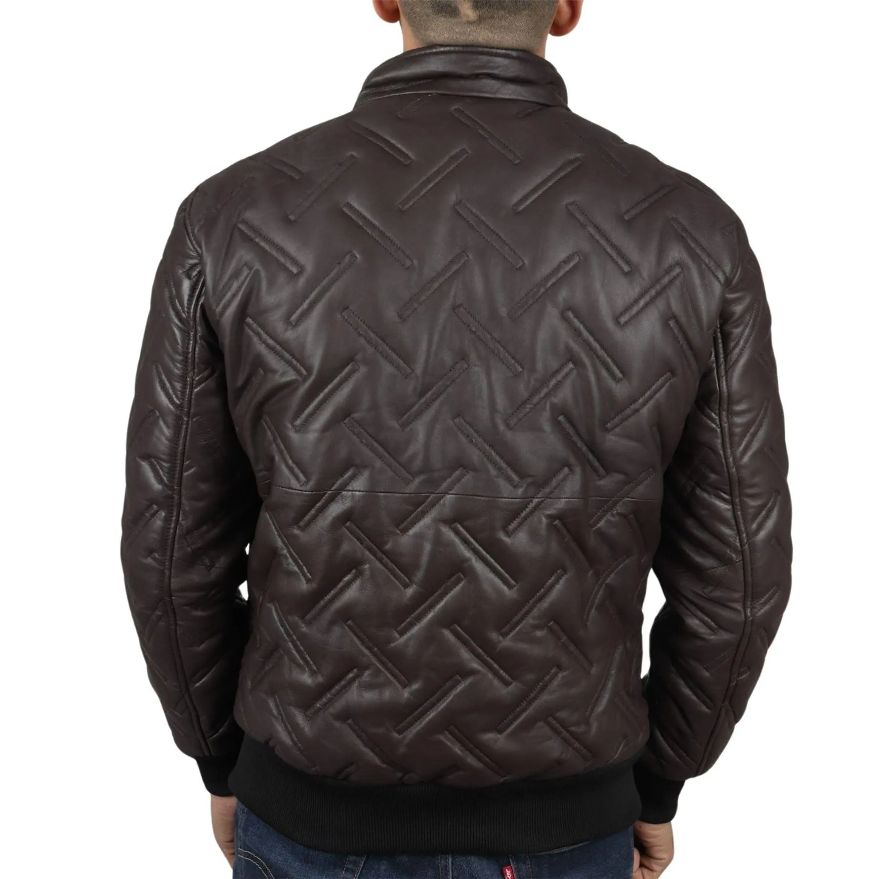 Men's Puffer Quilted Bomber Jacket Real Leather Casual