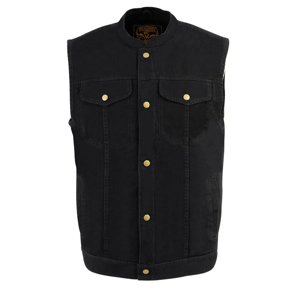 Milwaukee Leather DM2238 Men's Classic Black Denim Club Style Vest with Snap Button Closure