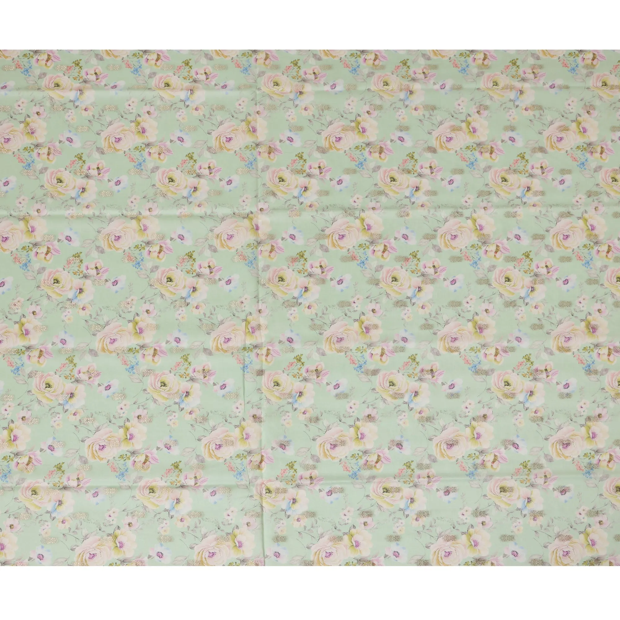 Mint Green Viscose Blended Fabric with Pastel Floral Embroidery, 110 cm Width-D20442