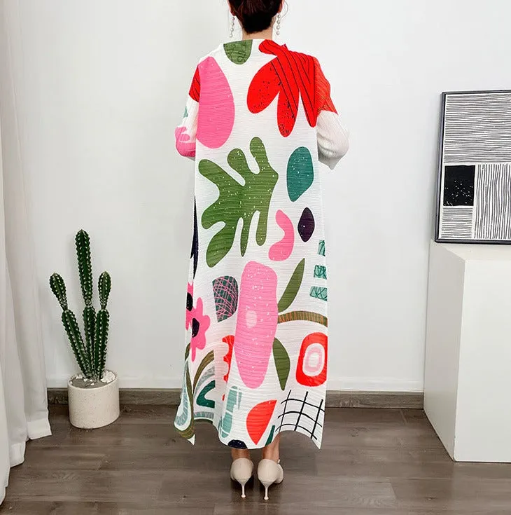 Miyake Pleated Floral Print Midi Dress