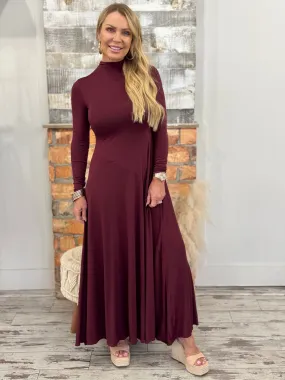 Mock Neck Drop Waist Maxi Dress