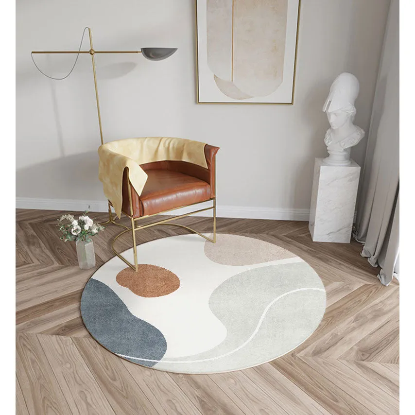 Modern Abstract Non-Shedding Area Round Rug Indigo-120cm