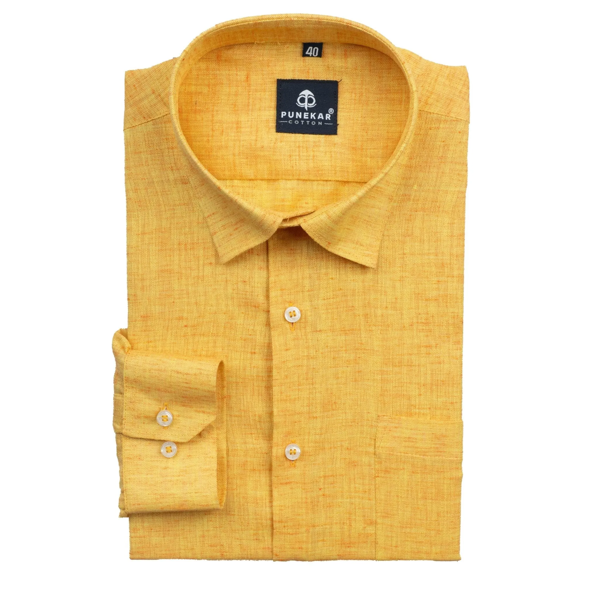 Mustard Yellow Color Poly Cotton Shirt For Men