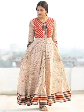 Naaz Ragni - Hand Block Geometric Printed Long Cotton Shirt Urave Cut Dress - DS90F001