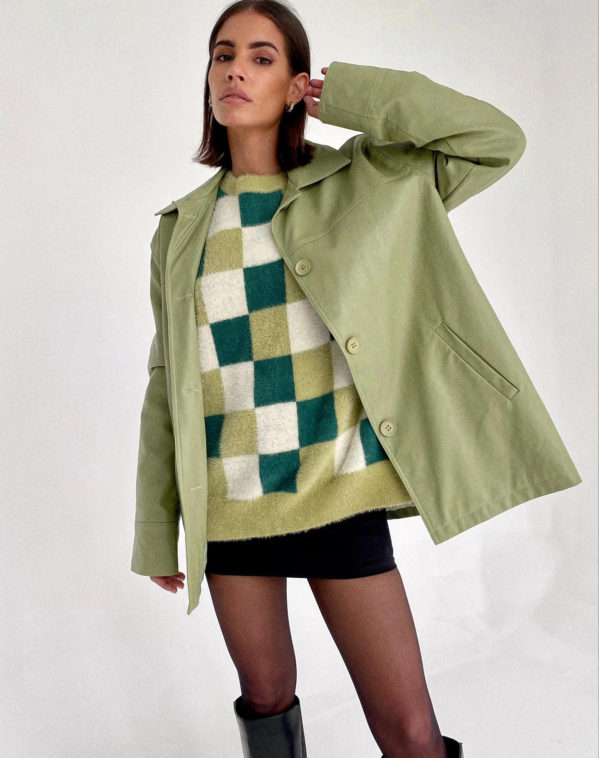 Namari Jumper in Checker Green Cream