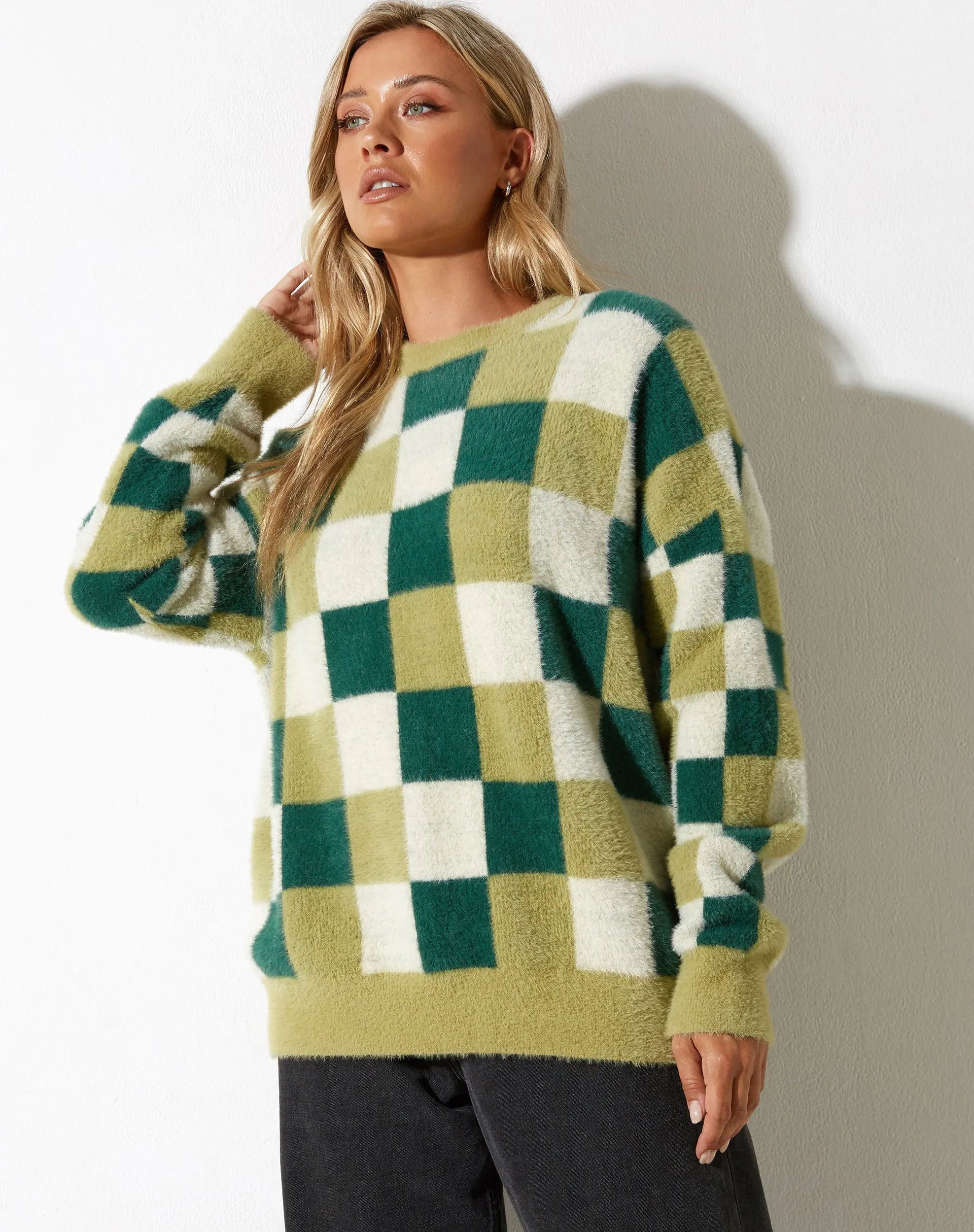 Namari Jumper in Checker Green Cream