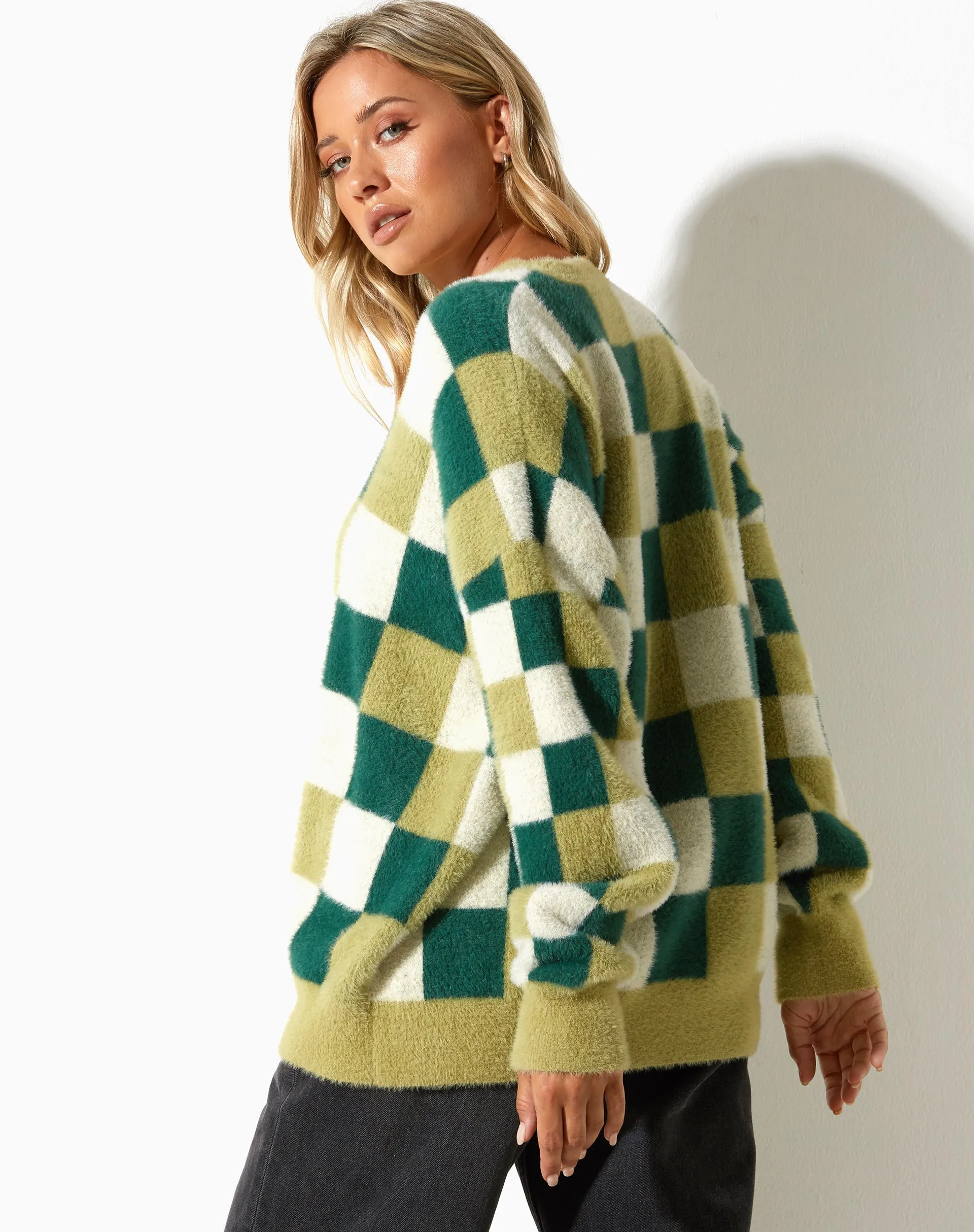 Namari Jumper in Checker Green Cream