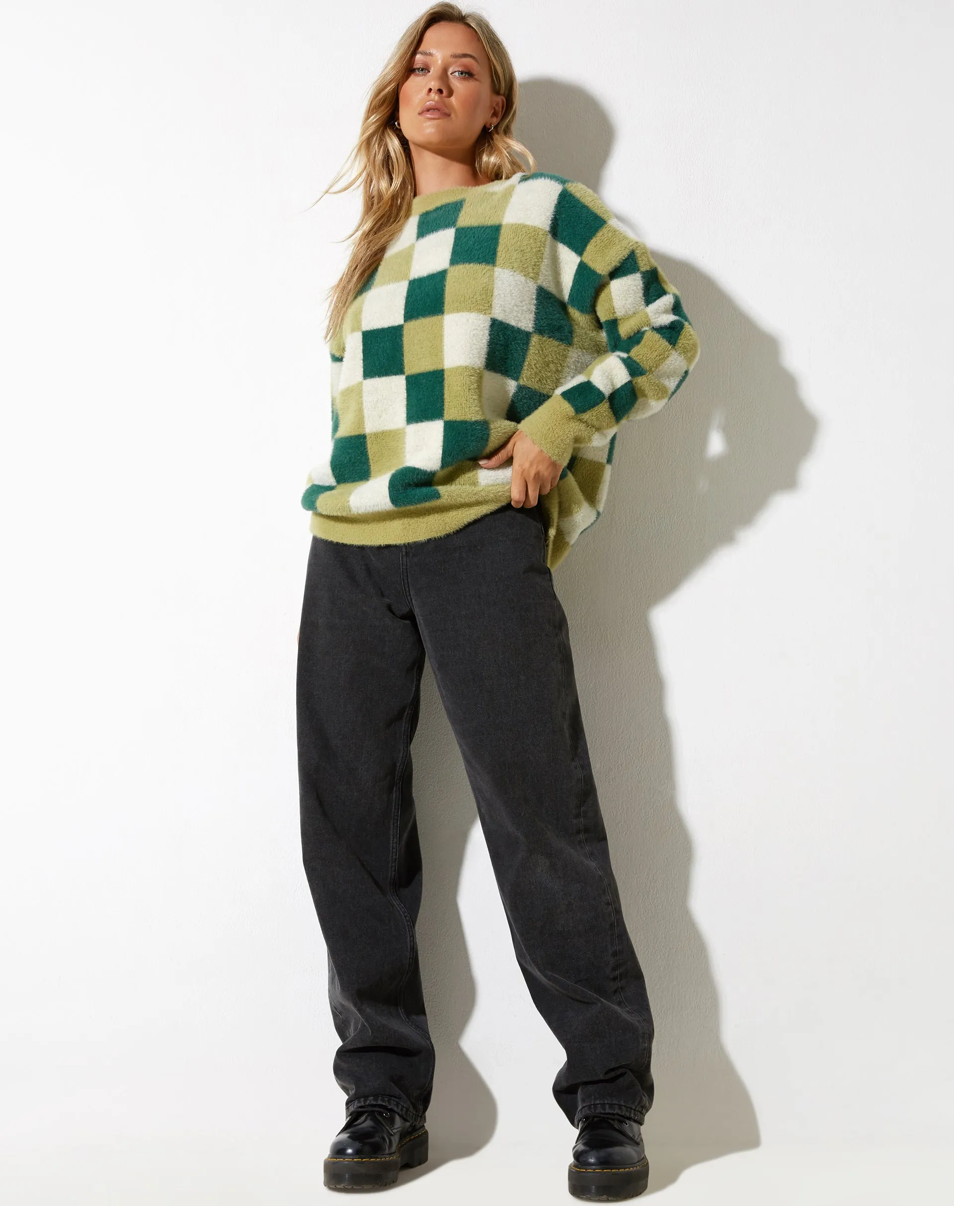 Namari Jumper in Checker Green Cream