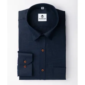 Navy Blue Color Blended Linen Shirt For Men's