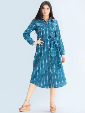 Nazan - Handwoven Ikat Tie Up Shirt Dress - D423F1947