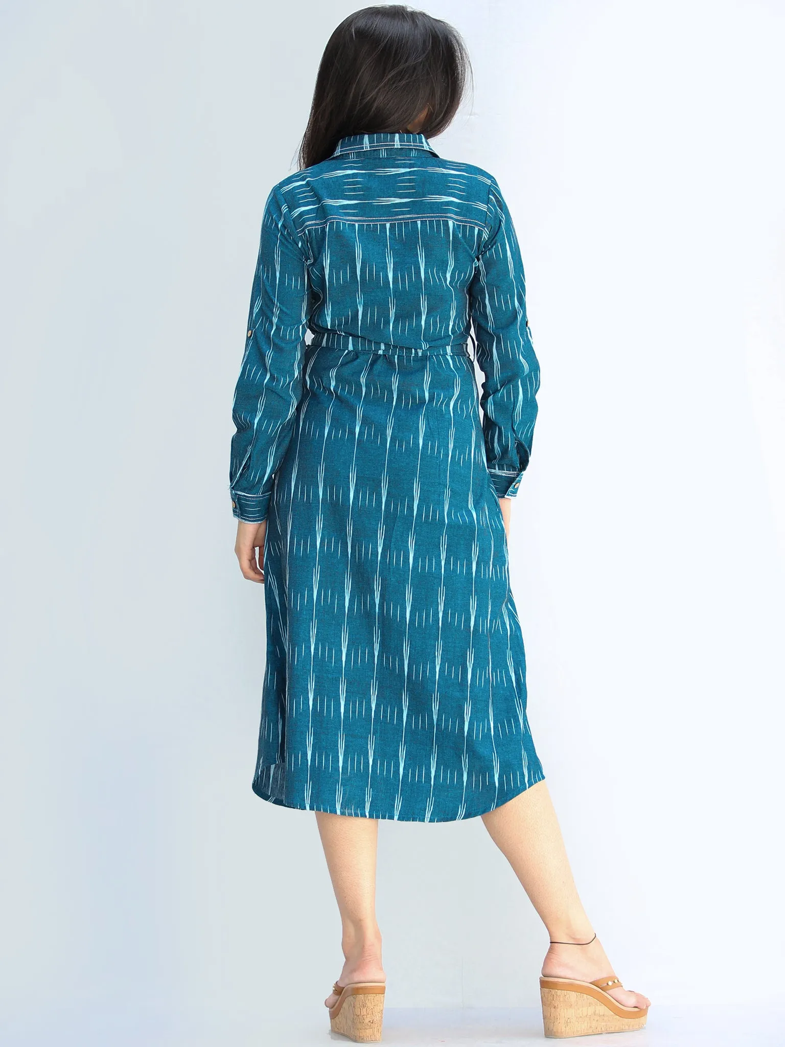 Nazan - Handwoven Ikat Tie Up Shirt Dress - D423F1947