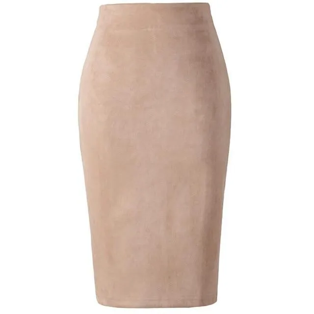 Neophil 2020 Summer Women Suede Midi Pencil Skirt High Waist Gray Pink XXL Sexy Style Stretch Wrap Ladies Office Work Saia S1009