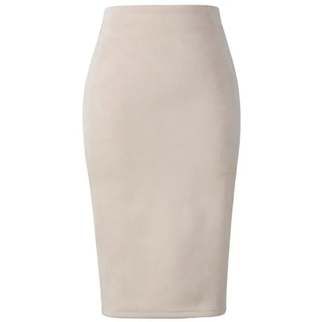 Neophil 2020 Summer Women Suede Midi Pencil Skirt High Waist Gray Pink XXL Sexy Style Stretch Wrap Ladies Office Work Saia S1009